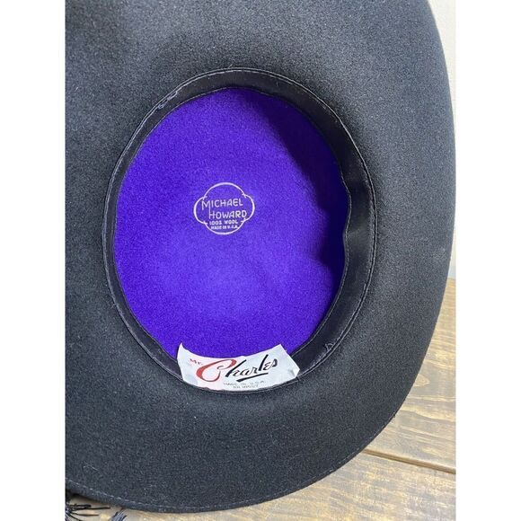 VTG Mr. Charles Michael Howard Women's Hat Feather Blk Purple Felted Wool 21.5” - Picture 6 of 8
